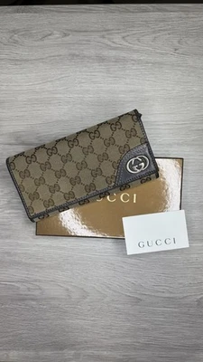Carteira longa GUCCI bifold | 204836 | CAIXA lona intertravada placa de metal marrom - Imagem 1 de 4