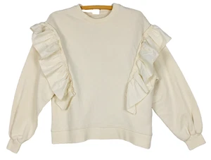 Zara Girls Ruffled Sweatshirt size 11-12 Tan Pullover NEW - Picture 1 of 6
