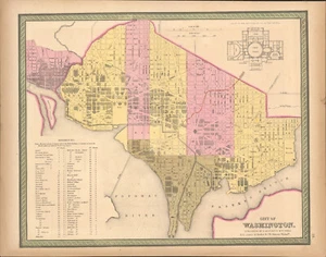 1850 City of Washington DC by Mitchell antique map ~17.3" x 13.5" Hand colored - Picture 1 of 4