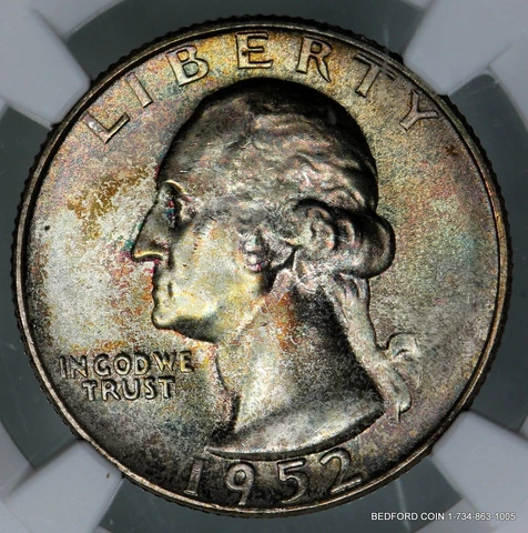 PRETTY TONED NGC MS67+ 1952-S WASHINGTON SILVER QUARTER 25c    (BC04) Cover