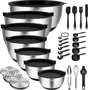 27 pcs stainless steel mixing bowl set with airtight lids, graters, utensils – n - Picture 1 of 10