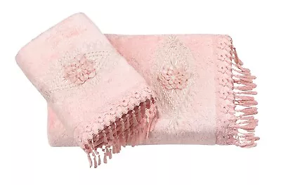 Toallas de lujo turcas de bambú/guipur bordadas - Juego de 2 en caja de regalo. (Estilo) Foto 1 de 4