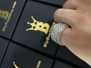 Iced Out Triple Princess Cut Eternity Band 360 Rhodium CZ Hip Hop Bling Ring