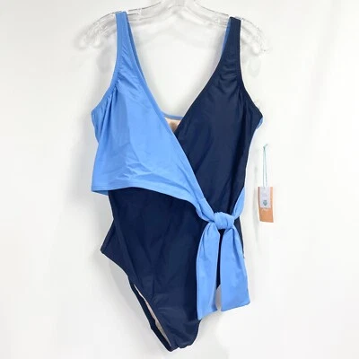 Traje de baño Kona Sol XL para mujer bloque de color azul una pieza corbata frontal cuello en V NUEVO Foto 1 de 4
