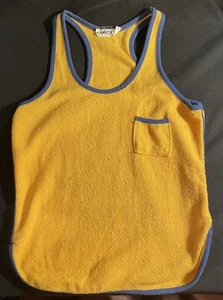 vintage 80s Esprit Jasmine Teas Yellow Tank With Blue Trim Women’s M Beach/gym - Picture 1 of 2