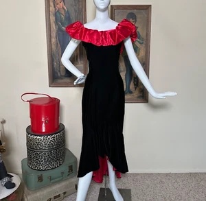 Vtg 80s Jessica McClintock Vampy Satin & Velvet Mermaid Formal Party Dress M/L - Picture 1 of 9