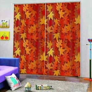 yellow maple leaves fall to ground Printing 3D Blockout Curtains Fabric Window - Bild 1 von 8