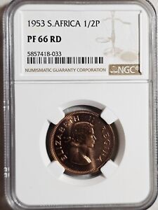 South Africa 1/2 Penny 1953 NGC PF 66 RD