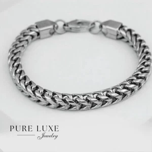 Herren 8,5" Edelstahl 8mm Franco Kette Armband * glatte hochglanzpolierte BOX - Bild 1 von 2