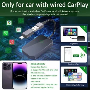 Wireless CarPlay Adapter For Apple iPhone USB Dongle Wireless Carplay Plug &Play - Picture 1 of 15