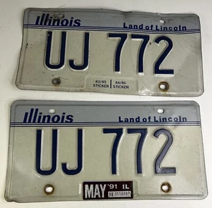 Vtg 1991 Illinois License Plates “UJ 722” Set Pair of Land of Lincoln Plates - Imagen 1 de 2