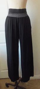 Max Studio Black White Stitch Rayon Blend Jersey Elastic Waist Wide Leg Pants L - Picture 1 of 8