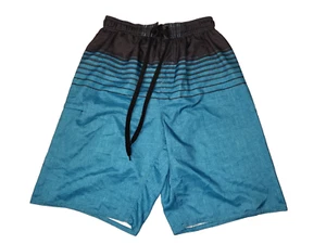 Burnside Swim Trunks Boy Small Blue & Black Stripes, Elastic Waist, Tie Front - Picture 1 of 17