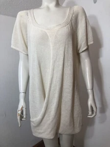 Vivienne Tam Womens Large Ivory Shortsleeve Linen Tunic Sweater Draped - Picture 1 of 7
