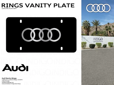 Laser-etched Audi Rings Vanity Plate, black powder coated stainless ZAW072850DX9 - Image 1 of 4