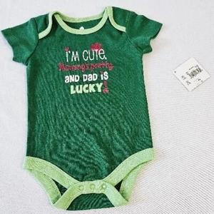 St Patricks Day Baby One Pc Green I’m Cute Mommy's Pretty Dad Is Lucky Sz 0-3 Mo - Picture 1 of 10