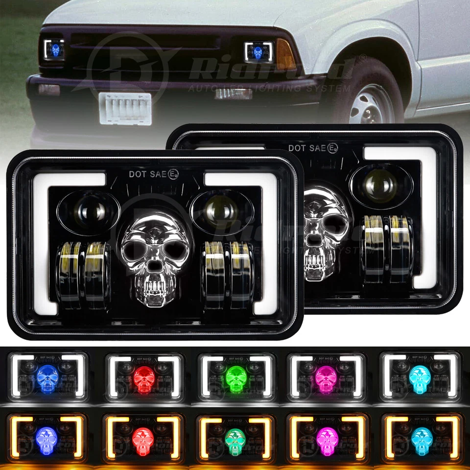Pair RGB 4x6" LED Headlights Hi/Lo Sealed Beam for Chevrolet S10 1995 1996 1997 - Image 1 of 4