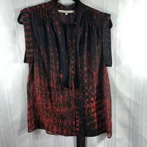 Rachel Rachel Roy Red Blue Womens Sz 4 Sleeveless Sheer Front Tie V-Neck Blouse - Picture 1 of 5