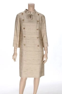 Georgette Trilere Vintage 60s Tan Silk Shift Cocktail Dress sz 14 - Image 1 of 3