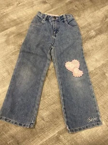 Vintage Girls BARBIE 5 Embroidered Denim Jeans Doll Heart Pants Blue Jean - Picture 1 of 4