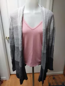 Daisy Fuentes Women's Long Open Ruffle Tie-Front Gray Cardigan Sweater Size L - Picture 1 of 8