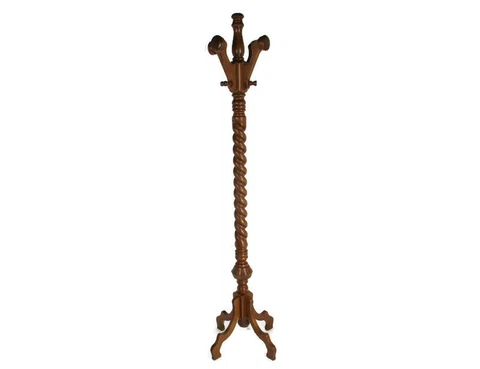 Standing Hall Tree Coat Hallway Rack Wooden Barley Twist Vintage Modernist Cover