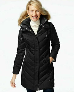 Kenneth Cole Reaction Hooded Down Chevron Puffer Jacket Black L RRP $245 - Picture 1 of 5