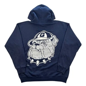 Vintage 90s Nutmeg Georgetown Hoyas Bulldog Graphic Full Zip Hoodie Sweatshirt L - Picture 1 of 13
