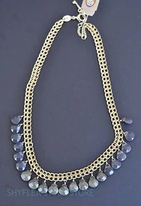 Fossil Necklace Vintage Revival Shaky Faceted Smoke Gray Beads Gold Tone Chain - Picture 1 of 4