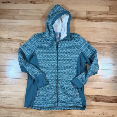 Avalanche Hoodie Zip Sweater Women's XL Teal Aztec Fleece Hiking Outdoor - Image 1 of 4