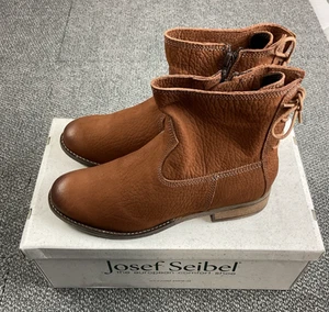 Josef Seibel Boots Womens 7.5-8 EU 38 Sienna Side Zip Brown Leather Back Lace - Picture 1 of 7