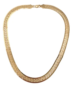 9ct 375 Yellow Gold Necklace Stylish Italian Wide Patterned Herringbone Link 17g - Picture 1 of 10