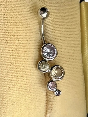 925 Пробы пупок тела пирсинг бар многоцветный драгоценный камень ремесленник подпись - Изображение 1 из 4