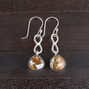 Orecchini Arancione Rame Turchese Gemma Argento Sterling 925 Gioielli Partywear - Foto 1 di 6