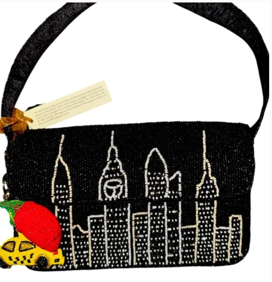 Viral Made in India  New York City Black Skyline Beaded Bag with Charms NWT - Image 1 of 1