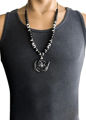 Collar colgante de rinoceronte africano para hombre joyería tribal con cuentas hecho a mano 28 pulgadas Foto 1 de 4