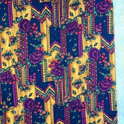 Vintage 1993 Sykel Floral Vineyard Gold Purple Boho Hippie Artsy Roses 4 yd - Image 1 of 4