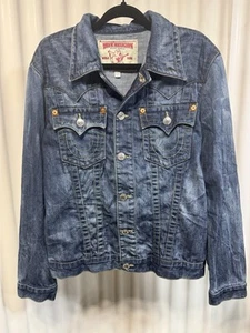 True Religion Jimmy Western Jacket MC Embroidered Distressed Denim Blue Men’s XL - Picture 1 of 8