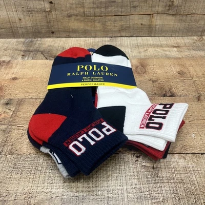 Paquete de 6 calcetines Polo Ralph Lauren medio cojín cuarto logotipo rendimiento 10-13 ¡Nuevos!  Foto 1 de 4