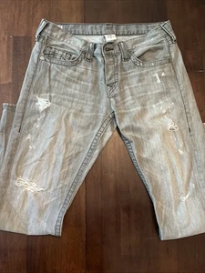 Men’s True Religion Jeans Pants Size 32x30 Grey Distressed Button-fly RN#112790 - Picture 1 of 7