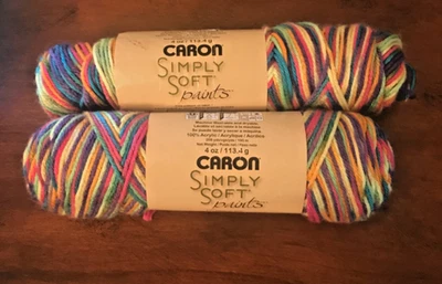 Caron Simply Soft Paints Yarn Rainbow Bright Variegated 4 Oz Medium (2) Skeins - Image 1 of 4