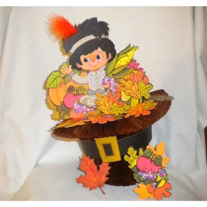 Hallmark Indian Harvest Honeycomb Centerpiece Native American Boy PiIlgrim Hat - Picture 1 of 10