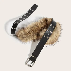 Women Faux Fur Leather Belt Metal Buckle Punk Waistband Fashion Accessory - Picture 1 of 5