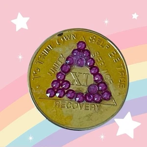 11 Year AA Medallion Alcoholics Anonymous Sobriety Coin BLING PINK GOLD XI Year - Picture 1 of 2