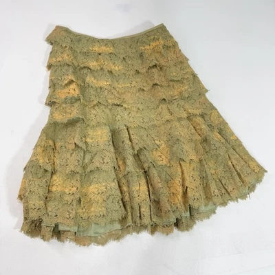 Falda David Meister Mujer 10 Verde Encaje Seda Forrada Volantes En Niveles Elegante Nueva Foto 1 de 4