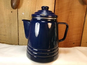 Vintage Cobalt Blue Enamelware Cowboy Campfire Coffee Pot - Picture 1 of 7