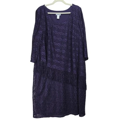 Vestido Catherines 18W Púrpura Crochet Encaje Flecos Brillante Fiesta Boda Invitada Foto 1 de 4