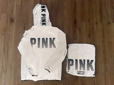 РЕДКИЙ Victoria's Secret розовый отражательный дождевик + сумка/рюкзак XS/S - Изображение 1 из 4