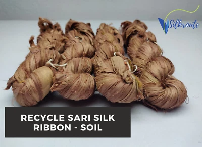 Recycled Sari Silk Ribbon - Soil | Recycled Ribbon | Sari Ribbon SILKROUTEINDIA - Image 1 of 4