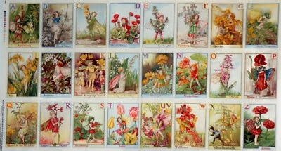 Alphabet Flower Fairies Panel ABC 24 Fairy Blocks Cicely Mary Barker Fabric 23" - Image 1 of 4